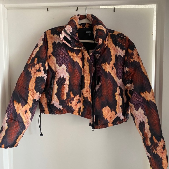 red snakeskin puffer jacket